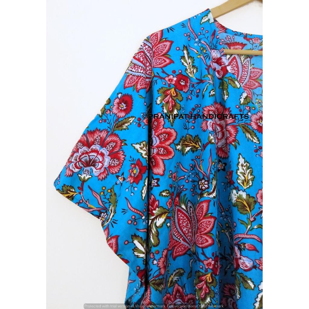 Женское летнее хлопковое платье с цветочным принтом, бирюзовое длинное платье-кафтан макси в стиле бохо CKFTN-SCRN-FULL-BUYIT-080