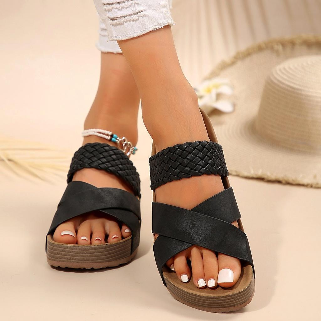 2025 Новые женские сандалии с плетеным крестом, легкие туфли на танкетке, женские туфли на платформе, женские сандалии на каблуках, повседневная обувь