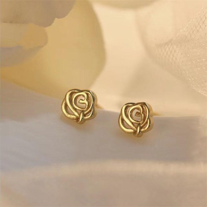 Французские полые маленькие серьги-гвоздики с розами, элегантные мини-серьги, простые, элегантные, для девушек и женщин