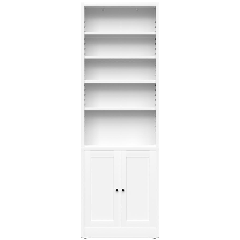 Metal Bookshelf with 5 Levels and Door, Industrial White, Adjustable Shelves, Dimensions H 180 x W 60 x D 23.6 cm, for Living Room, Office and Library