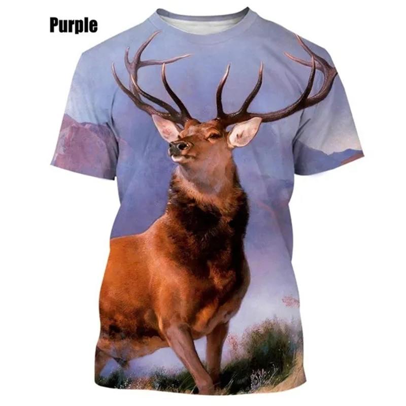 Летние топы для мужчин и женщин, охота на лося, оленя, камуфляж, 3D-принт, по всей поверхности, футболка большого размера с коротким рукавом, крутая одежда, топы