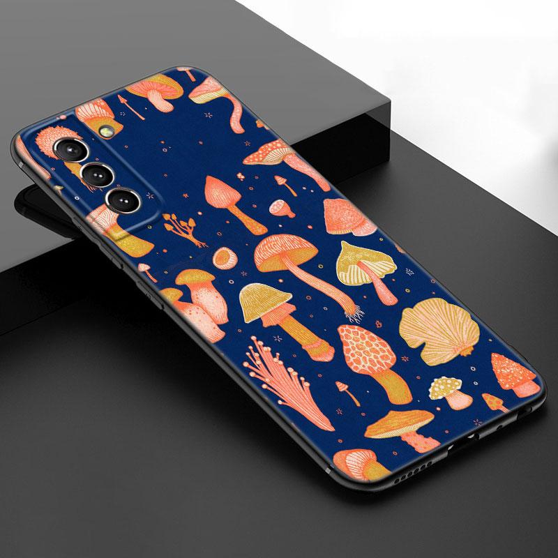 Aesthetic Trippy Mushrooms Black Silicone Phone Case For Samsung Galaxy S23 S21 S20 FE S24 S22 Ultra S10E S10 S9 S8 Plus