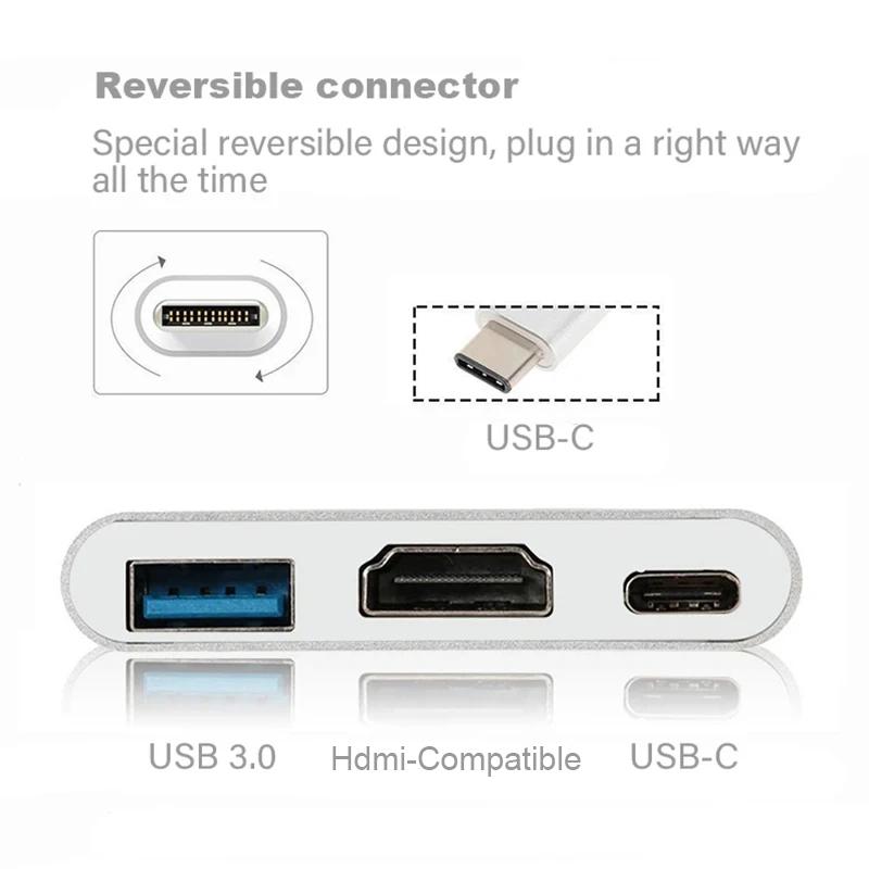 3 в 1 USB C - HDMI-совместимый адаптер USB 3.1 концентратор Type C зарядный конвертер для Samsung S23 Ultra Huawei Xiaomi ноутбук Macbook