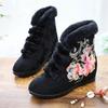 Veowalk 6cm Inside Wedge High Heel Winter Women Cotton Warm Lining Booties Chinese Embroidered Shoes Short Ankle Boots Black