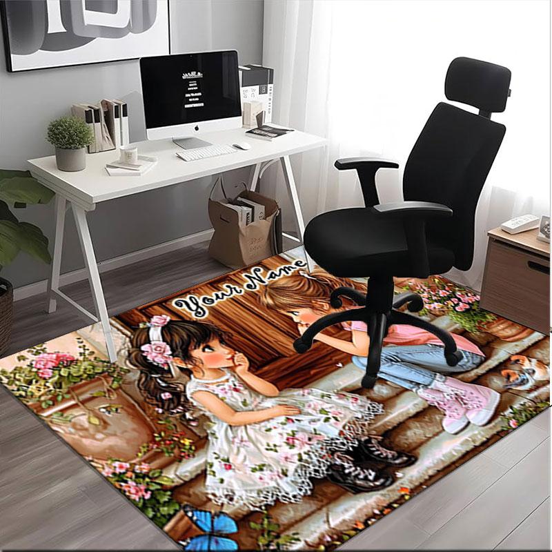 1PC Custom Name Floral Fantasy Friendship Theme Floor Mat Ideal for Living Room, Game Rooms, Office, Bedroom,Floor Mat Playful Design