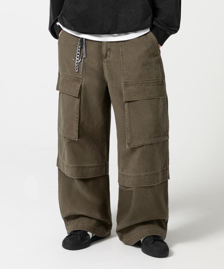 TRILLION Stone Washed Cargo Pocket Cotton Pants_Khaki