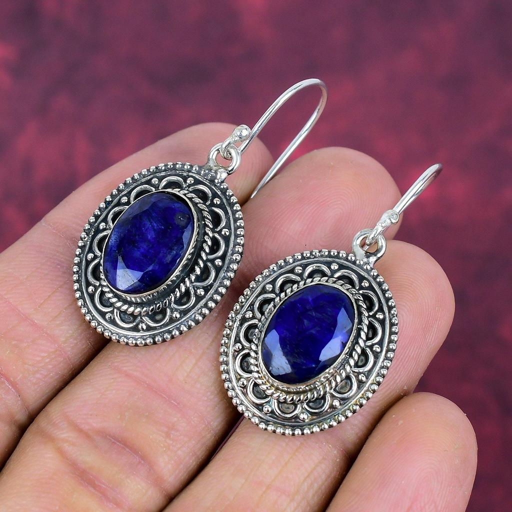 Серьги с синим сапфиром, серьги с драгоценными камнями ручной работы, серьги из цельного серебра 925 пробы, антикварные ювелирные изделия, для подарка на помолвку