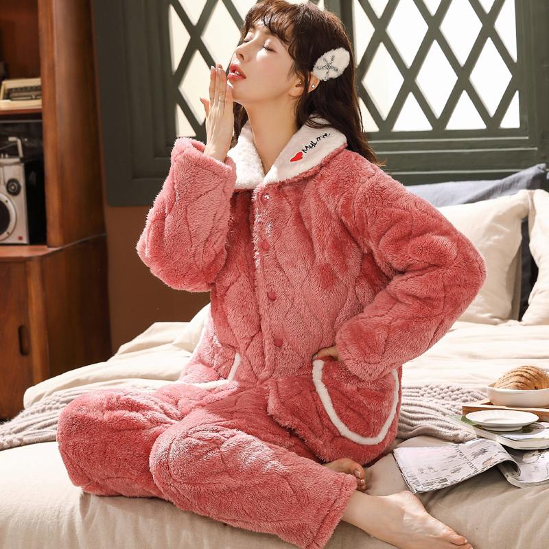 2 шт. Зимняя женская теплая домашняя одежда пижамы женская фланелевая толстая коралловая флисовая милая мультяшная пижама большого размера шерстяная пижама