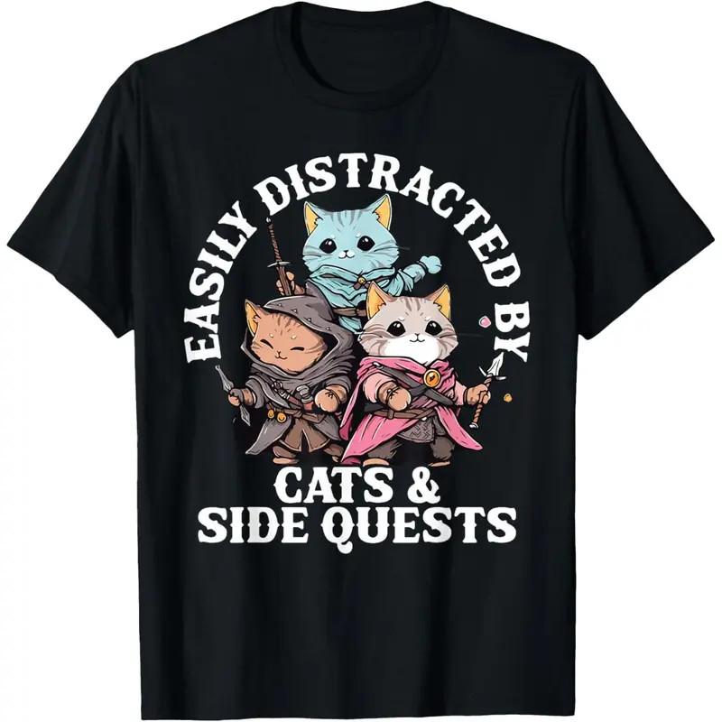 Cats Side Quest Distracted Tabletop Funny Men Women Dad T-Shirt