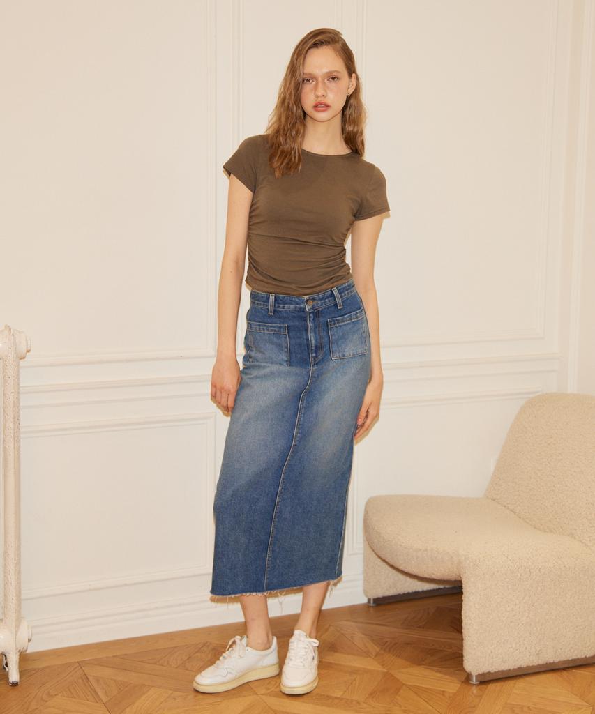 Salon De Yon Straight Denim Long Skirt
