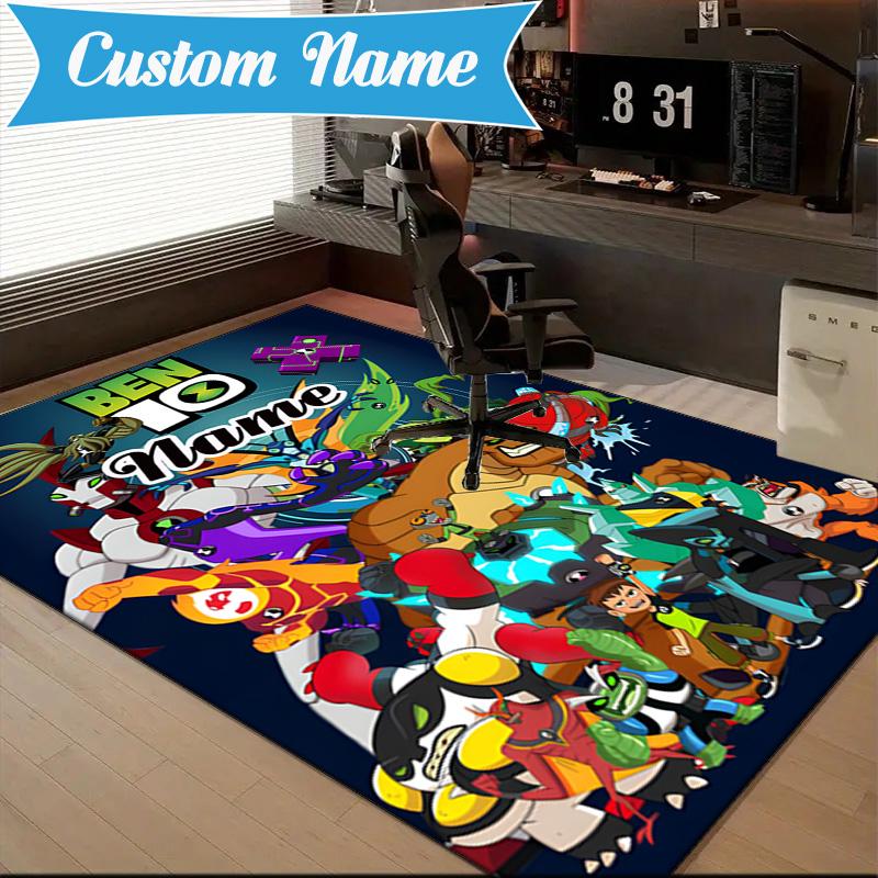 Custom Name Superhero Adventure Ben Team Rug Game Carpet, Floor Mat for Bedroom Living Room Entryway Rug, Home Decor Idea Gift for Christmas birthday