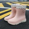 Новые дождевые туфли женские взрослые средней длины резиновые сапоги нескользящая водонепроницаемая обувь бархатный хлопок кухня короткие резиновые туфли мода