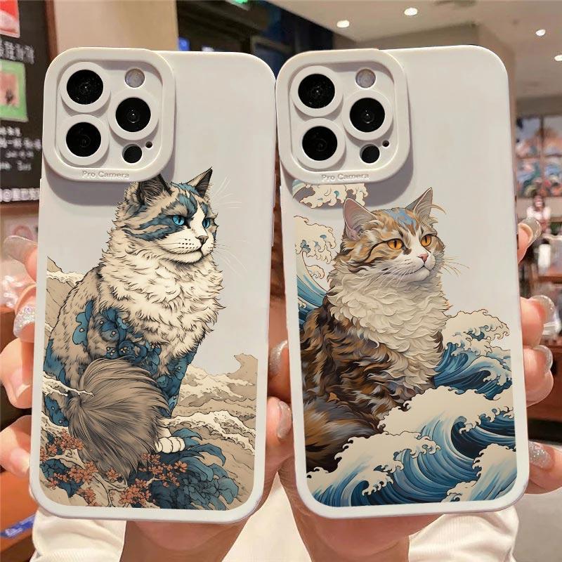 Чехол в стиле японского аниме для iPhone 14 Plus Pro Max XS X XR SE 2020 Чехол для телефона с кошкой для iPhone 7 8 11 12 13 Мягкая силиконовая крышка