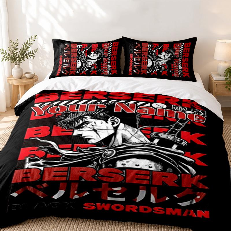 Berserk Custom Name 3pc set Perfect for bedroom use Comfortable bedding set includes a duvet cover and two pillowcases Ideal birthday or Christmas gif