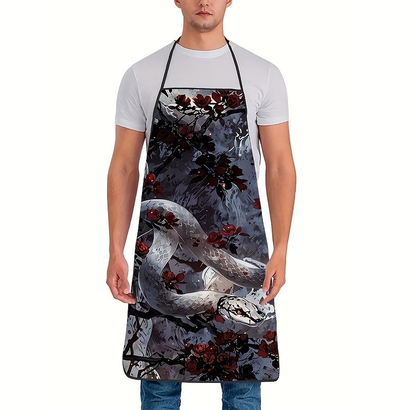 1pc Vintage Snake Print Apron Suitable for Cooking, Baking, Grilling - Adjustable Waist Strap, Smooth Kitchen Apron with Snake Scale Texture, for &, I