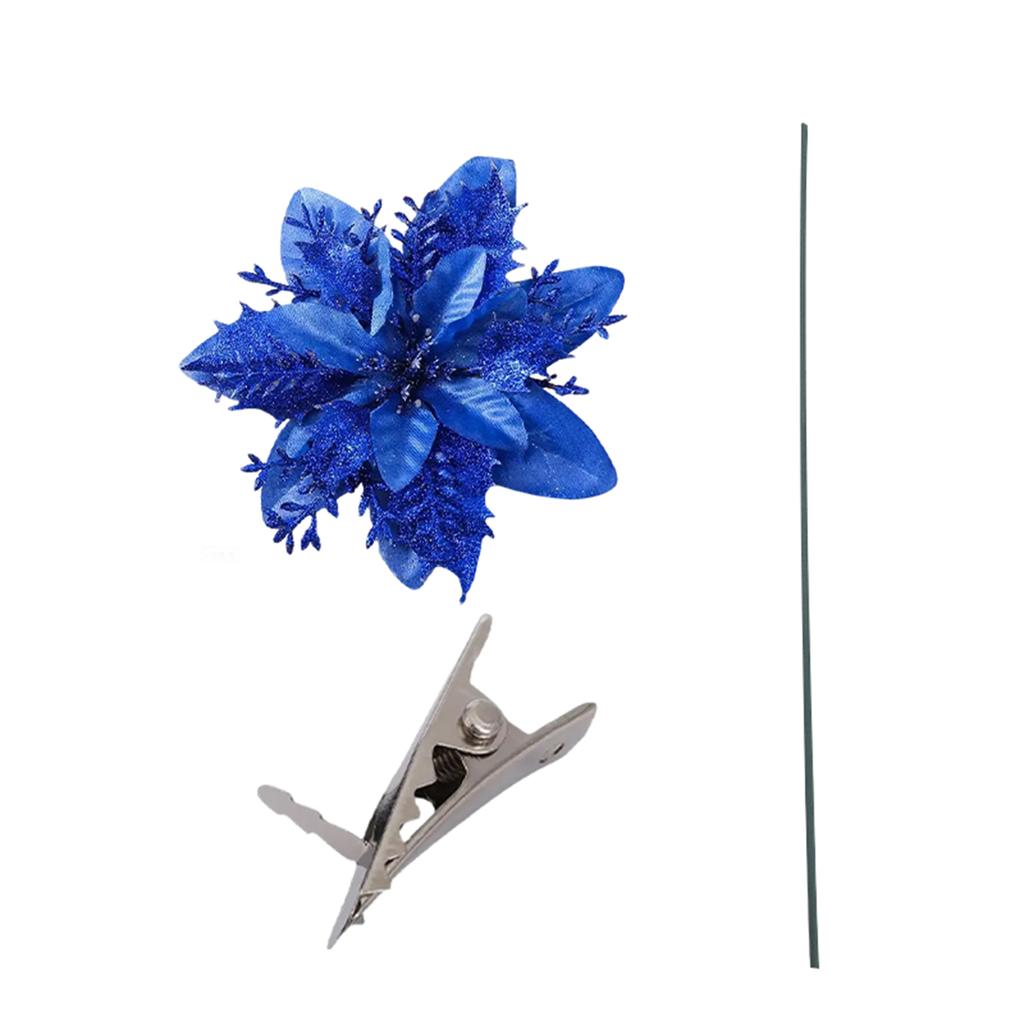 Glitter Poinsettia 5.5 Inch Artificial Flower Christmas Clip Stem Christmas Tree Ornaments For Wedding Party Wreath Decoration