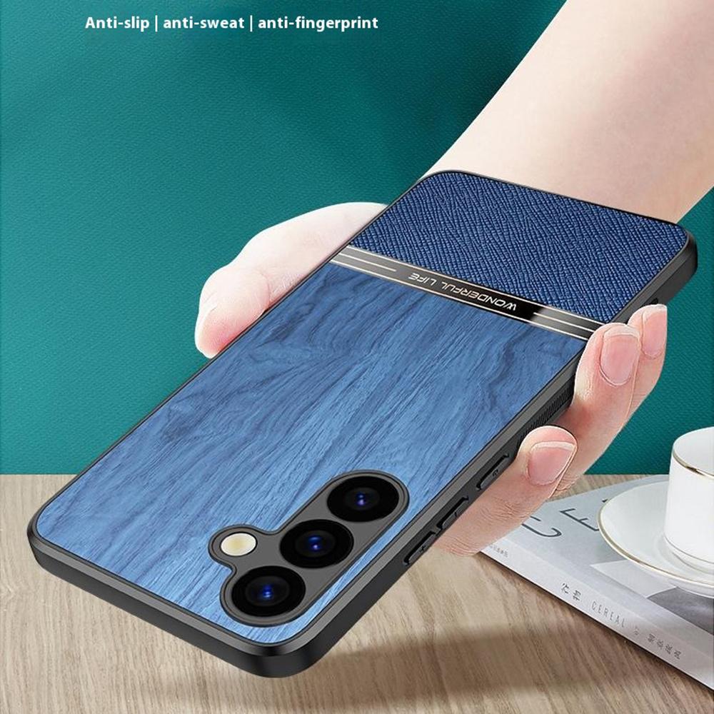 For Samsung Galaxy A16 5G/A16 4G Case Wood Texture Leather Coated TPU Phone Protective Cover