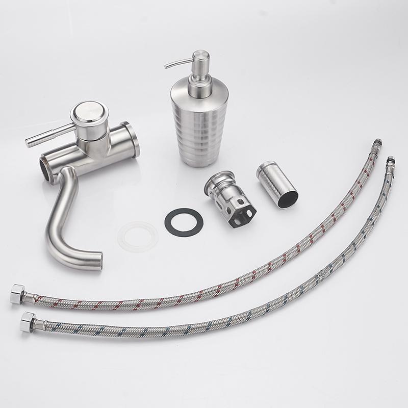 Смесители для раковины из нержавеющей стали 304, кран для раковины с дозатором мыла, новый матовый никель, смеситель для воды на одно отверстие 58816