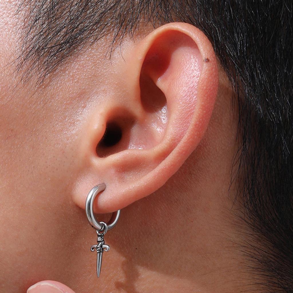 Gothic Sword Shaped Hoop Earrings for Men Boys,Stainless Steel Cross Earrings,Rock Punk Jewelry Anniversary Birthday Gifts