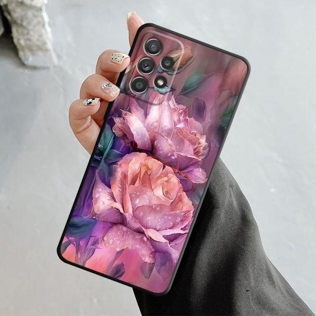 Чехол с зелеными побегами розы и тюльпанов для Samsung Galaxy A14 A73 A53 A71 A51 A31 A33 A22 A12 A21s A13 A32 A52s A72 A52 A23