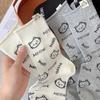 Trendy Socks with English Letters, Cartoon Cuteness, Cats, Fabric Labels, Mid-calf Socks, College Style, and Long Socks