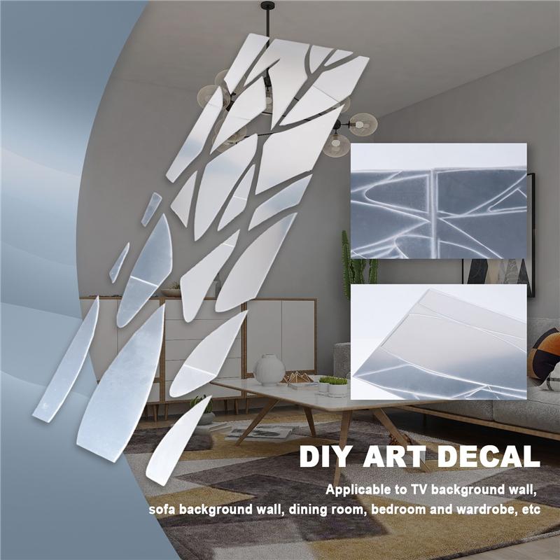 ABWR-3D Акриловое зеркало Дерево Наклейка на стену Съемная DIY Художественная наклейка Домашний декор Мурал 100X28СМ