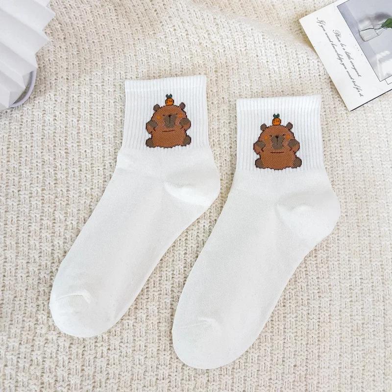 Мультяшные носки с капибарой, носки с медвежонком, весенне-осенние хлопковые носки средней длины, милые носки, популярные в интернете, корейская версия, носки-следки