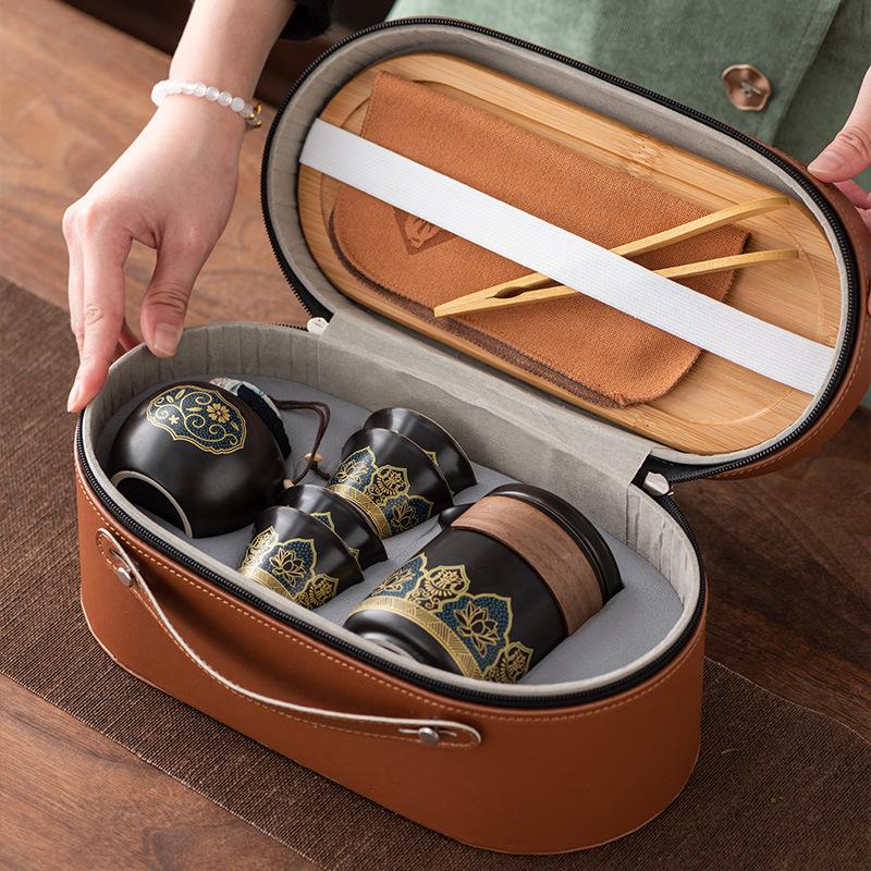 Японский походный дорожный набор для чая кунг-фу, заварочный чайник, керамическая чашка куайкэ, чайный поднос, портативный, бизнес-подарок