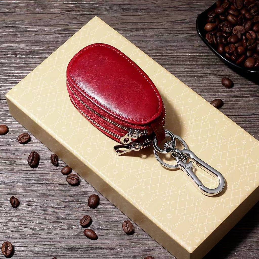 Leather Car Key Case With Double Zipper For Daily Use In Vintage Retro Style