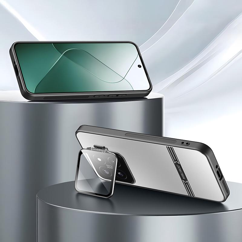 Для Xiaomi 14 матовые чехлы для сотовых телефонов PC+TPU чехол с рамкой объектива подставка