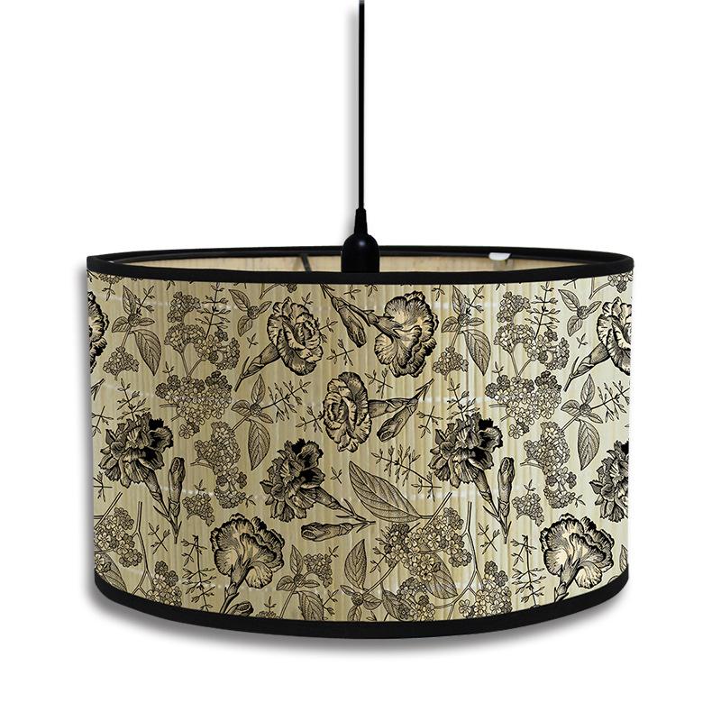 Абажур в скандинавском стиле с зеленым растительным узором, абажур из бамбука, люстра для кафе, декор в стиле ретро для домашнего проживания, подвесной светильник