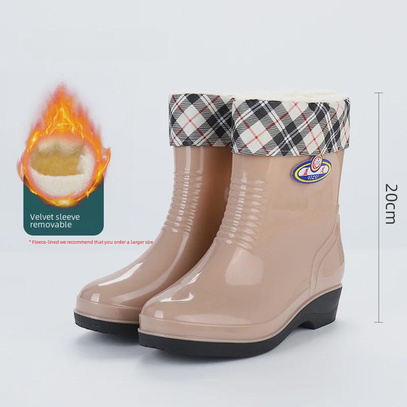 Women's Waterproof Mid-Tube Winter Rain Boots - Non-Slip, Velvet-Lined, Fashionable, Thickened for Warmth