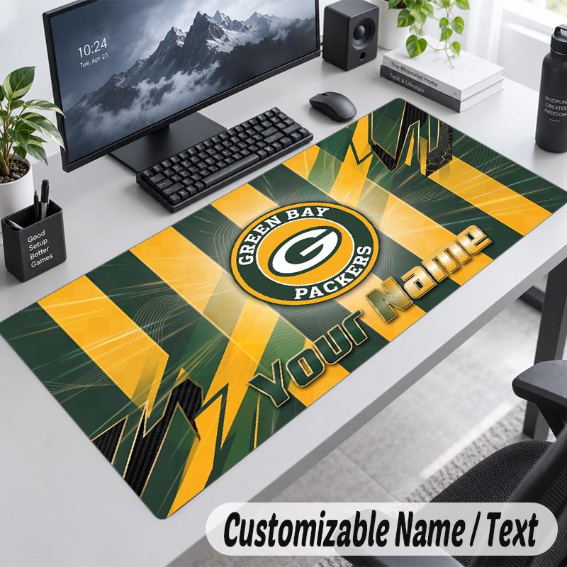 Custom Name Text Mouse Pad Green Bay Packers Personalized Desk Pad For Work And Gaming