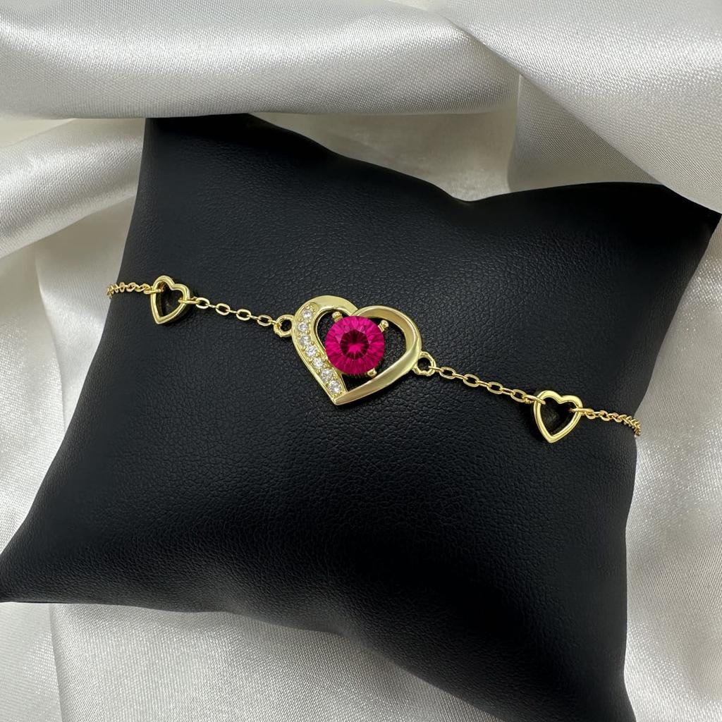 Srebrna bransoletka 925 pozłacana 24k z kryształem fuchsia