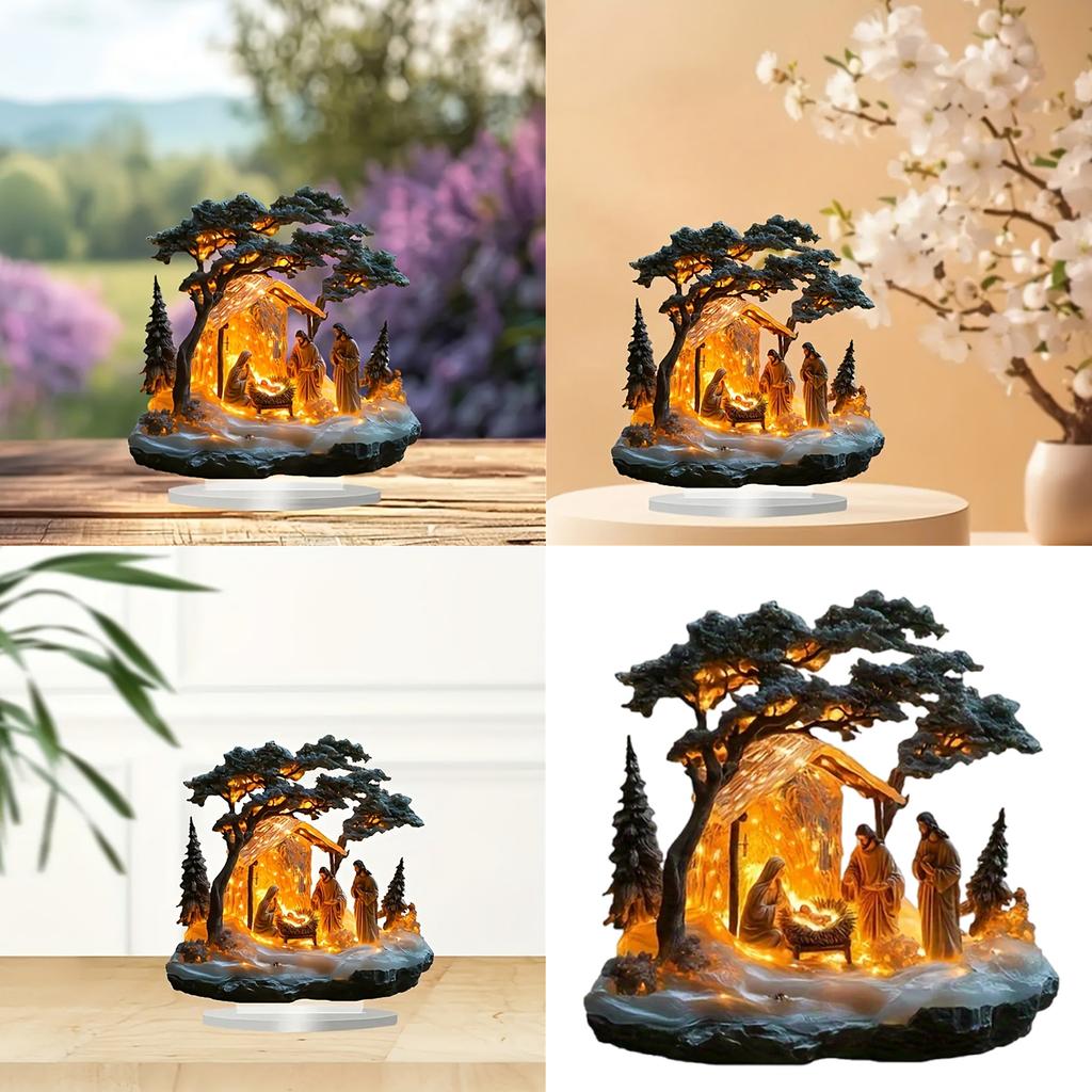 Детальная Праздничная Сцена Рождества Акриловая Скульптура Фигурка для Рождества Церковный Настольный Декор и Семейные Алтари Подарок