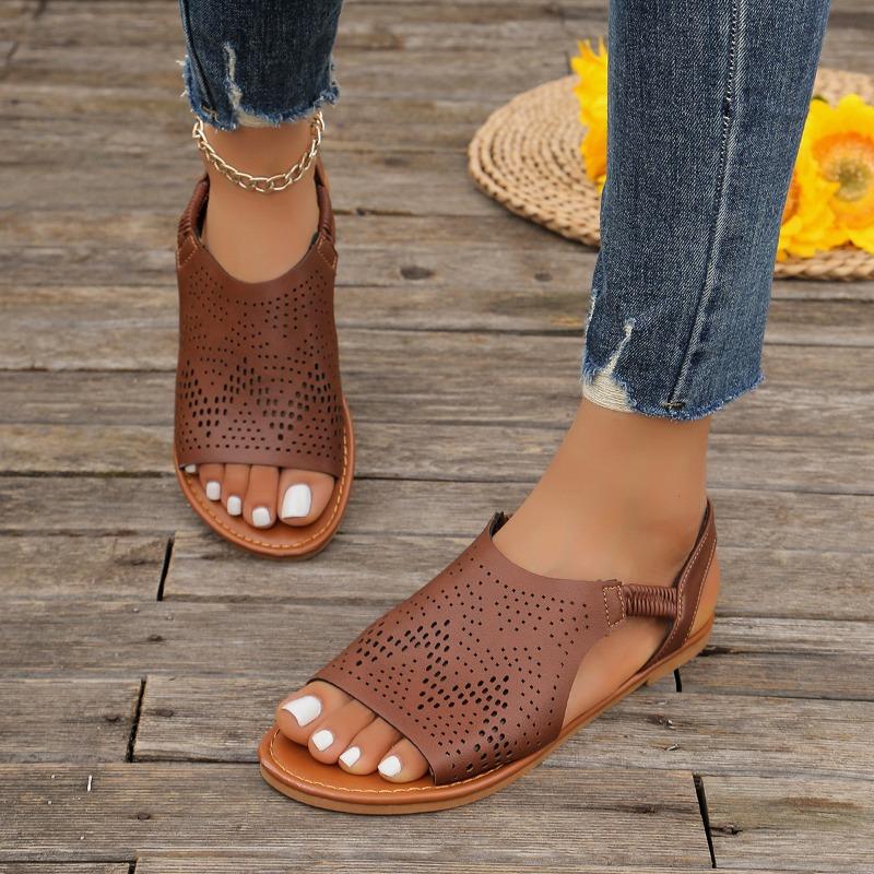 Модные сандалии Sapatos Femininos Peep Toe Flat Sandals 2024 Лето Новые Ретро Натуральная Кожа Удобная Мягкая Подошва Универсальная Женская Обувь