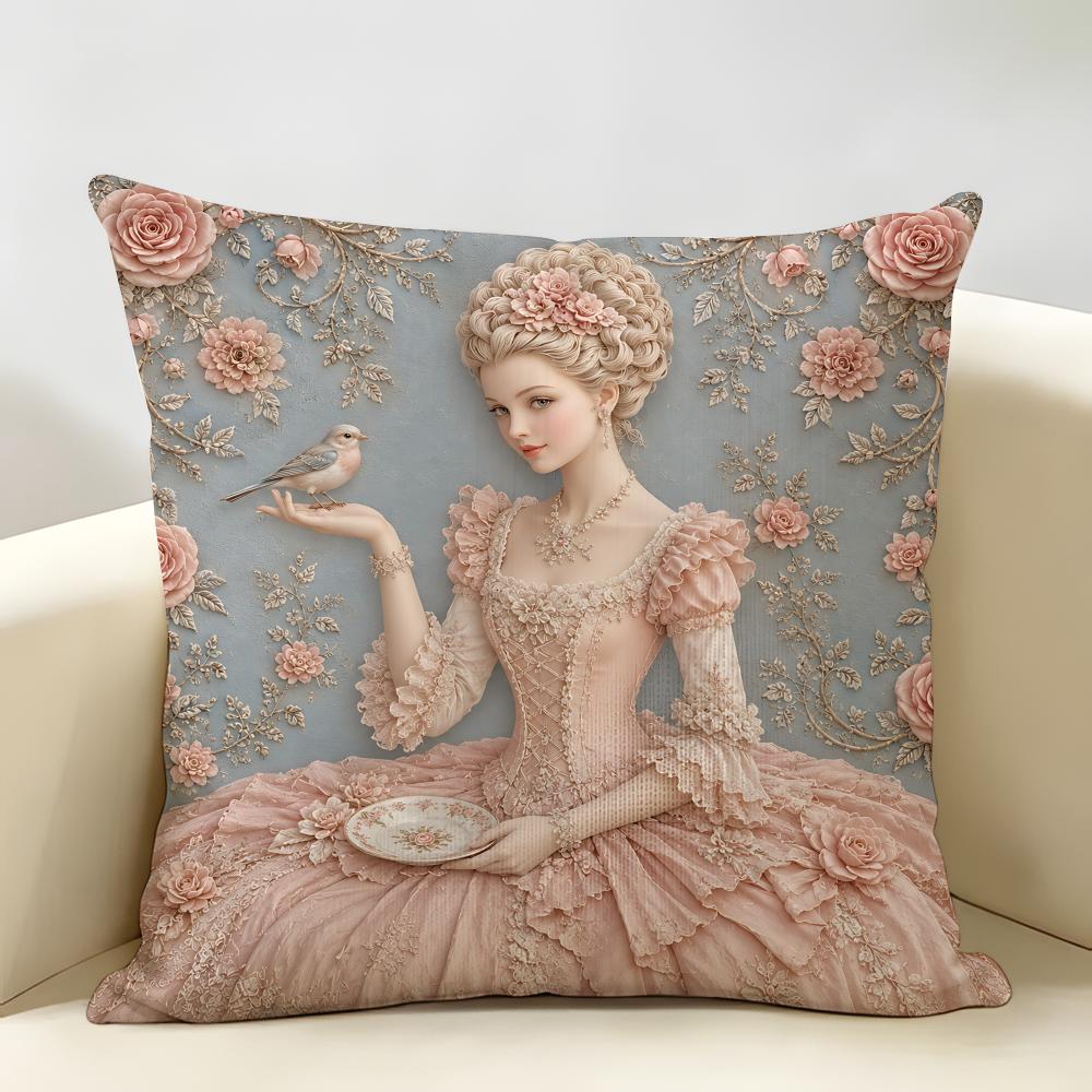 D Rose Floral Vintage French Rococo Cushion Cover Natural Linen Organic Fabric DoubleSided Print Room Sofa Decor Pillow Case