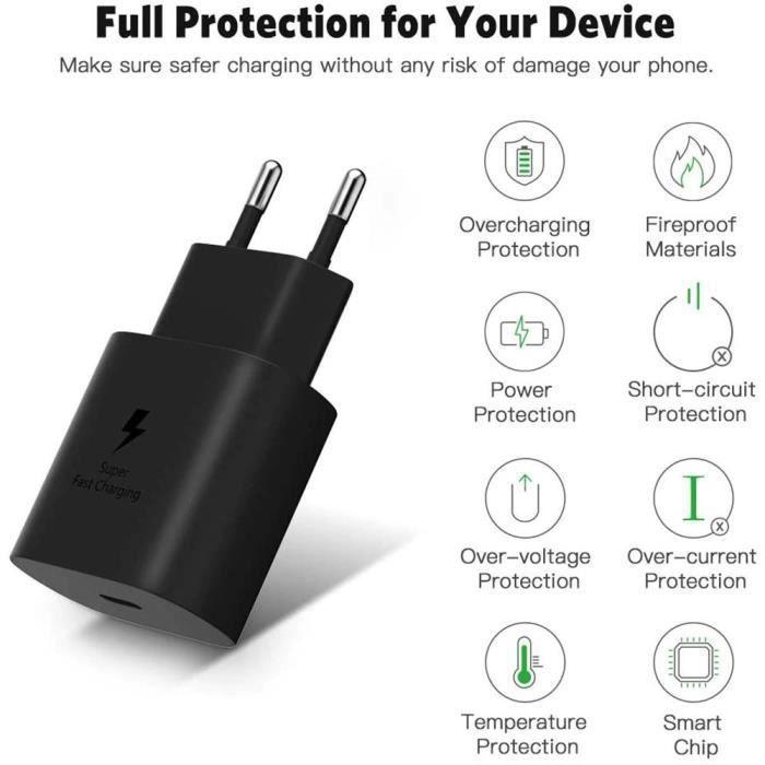 Chargeur USB-C 25W - E.F.CONNECTION - Câble USB-C 1M - Charge rapide - Compatible Google Pixel 9/8/7