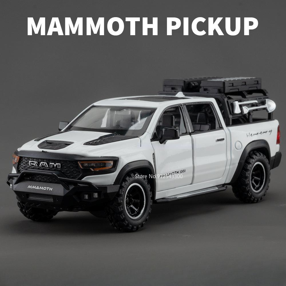 1/32 Dodge RAM MAMMOTH Pickup Toy Car Model Metal Diecast Off Road Vehicles Models Pull Back Shock Absorbation Boys Best Gifts