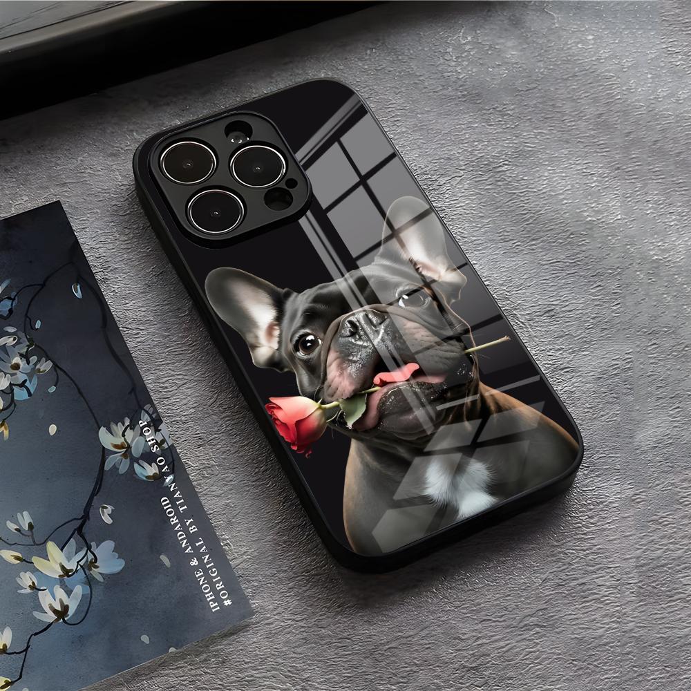 Frenchies French Bulldog Dog Phone Case For IPhone 17 Air 16 E Pro Max 15 14 13 Mini 12 Pro 11 Max Plus Black Glass Cover