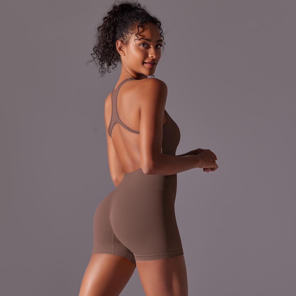 Auroth Backless Fitness Bodysuit Women Seamless Shorts One Piece Yoga Romper Workout Running Sports Jumpsuit