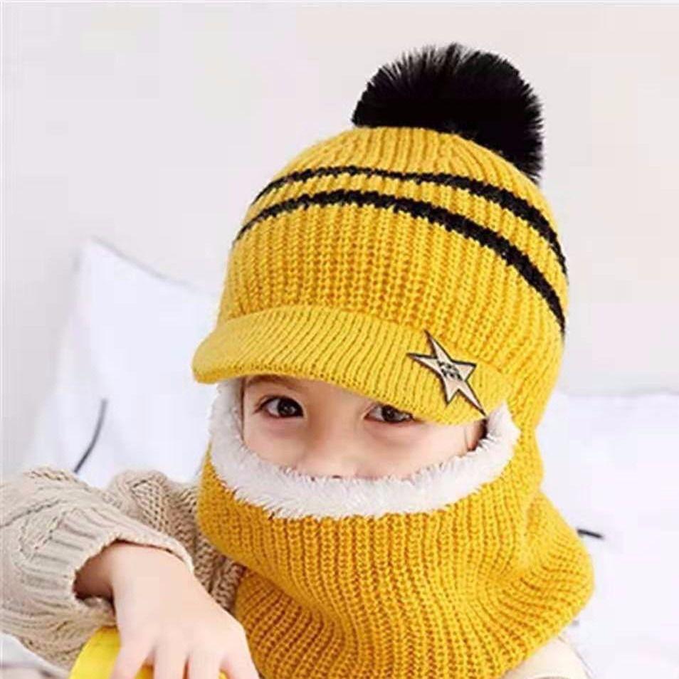 Toddler Kid Winter Hat+Scarf Set Boys Girls Warm Knitted Fleece Beanie Cap Scarf