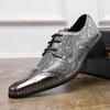 Designer Mens Shoes Gold Silver Snakeskin Patent Leather Shoes Fashion Casual Business Shoe Lace Up Brogues Shoes Zapatos Hombre