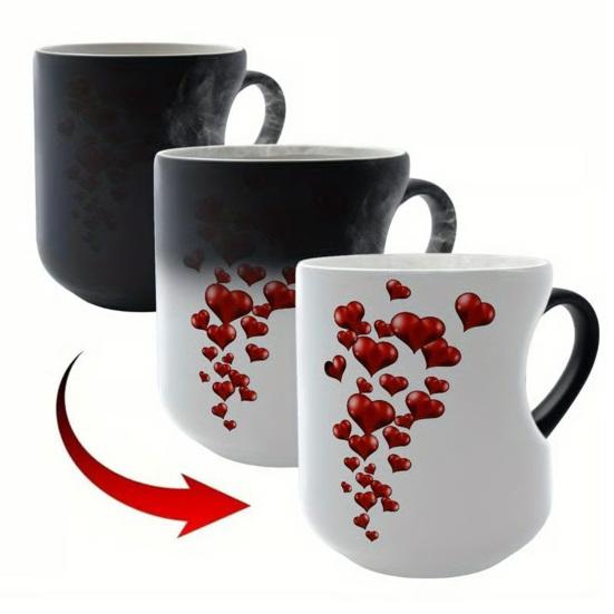 Кружка-сердце с меняющимся цветом 11 унций Магическая керамическая кружка раскрывает скрытый узор Кофейная кружка для горячих напитков Романтический подарок для любителей кофе и чая