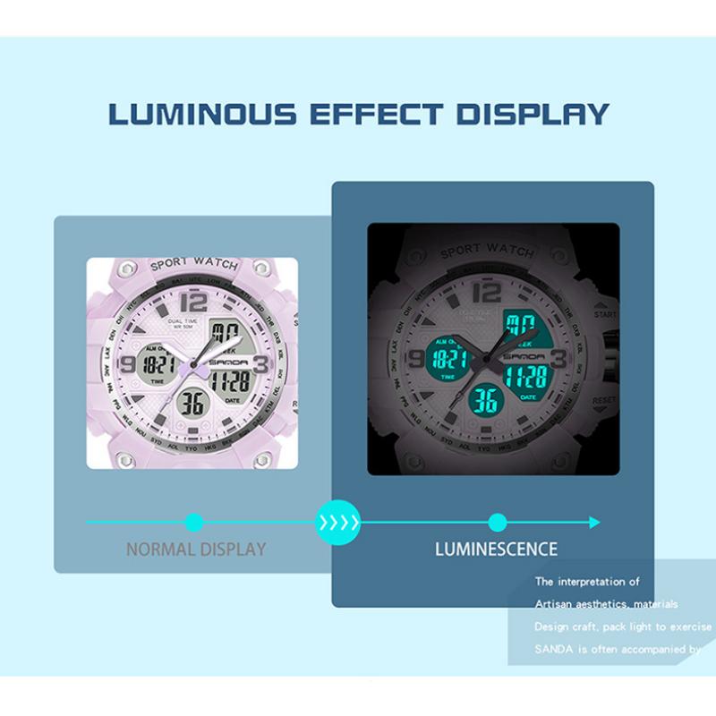 SANDA Новые простые модные спортивные электронные часы с ночным светом, студенческие мужские часы