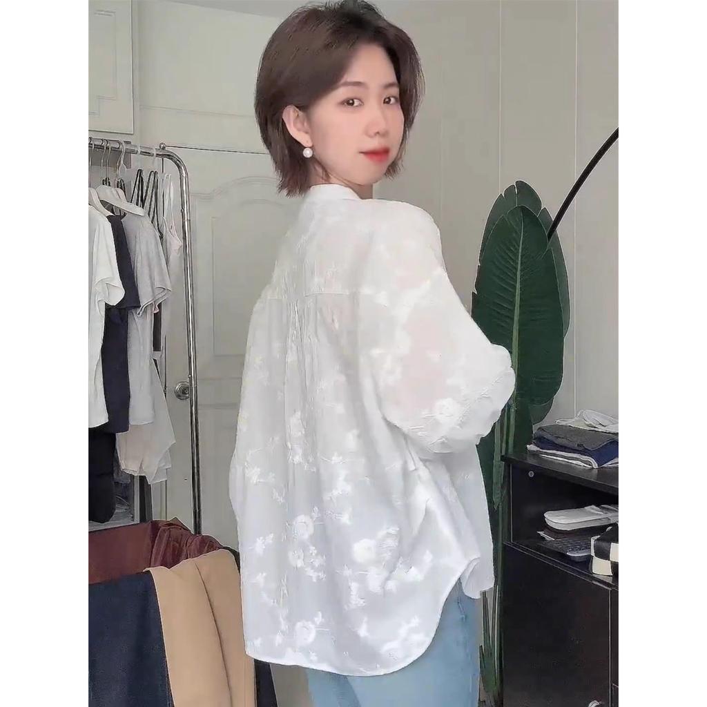 Элегантный вышитый женский топ с рукавом семь восьмых, лето 2025