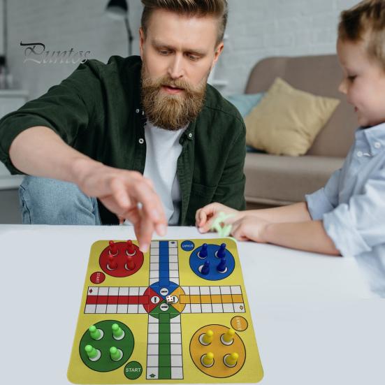 1 Set 4 Players Flying Chess Game with 24CM Rubber Chessboard 16 Chess Pieces 1 Dice Kids Adults Family Night Interactive Classic Strategy Game