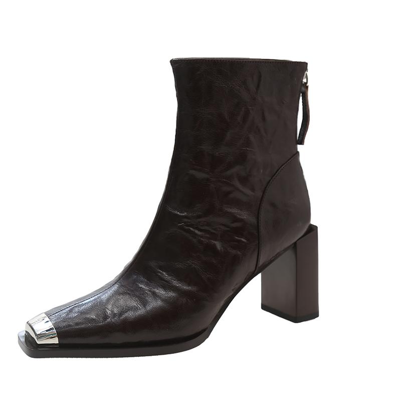 Женские ботильоны на высоком каблуке, зимние дизайнерские туфли из кожи с квадратным носком, женские зимние сапоги 2024 года, туфли-лодочки, сексуальное платье, Mujer Zapatos