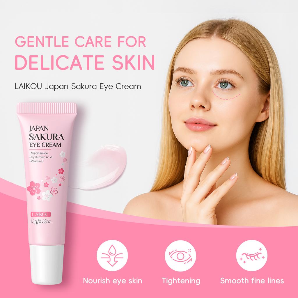 Увлажняющий и омолаживающий крем для глаз с сакурой 15 г с натуральными экстрактами от темных кругов и морщин