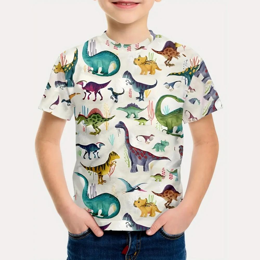 Children's clothing cartoon dinosaur 3D printing pattern children's men's and women's clothing boys' outdoor game T-shirt